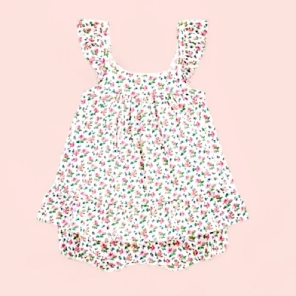 NWT Ralph Lauren Girls Floral Cotton Jersey Top & Bloomer‎ Set Summer Vacation